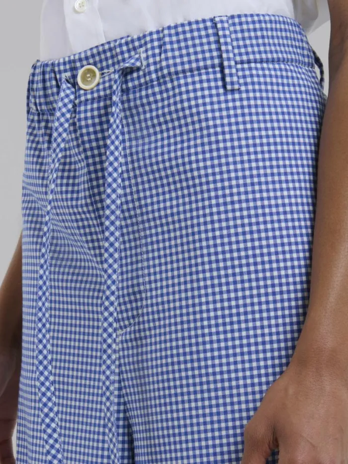 Women Marni Pants Wool Blend Blue And White Checked Drawstring Trousers