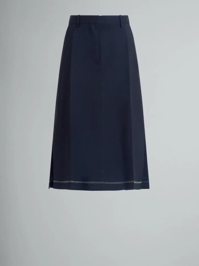 Women Marni Skirts Deep Blue Wool Midi Skirt With Pressed Pleats