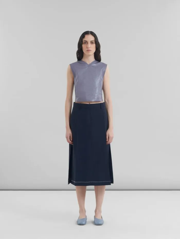 Women Marni Skirts Deep Blue Wool Midi Skirt With Pressed Pleats