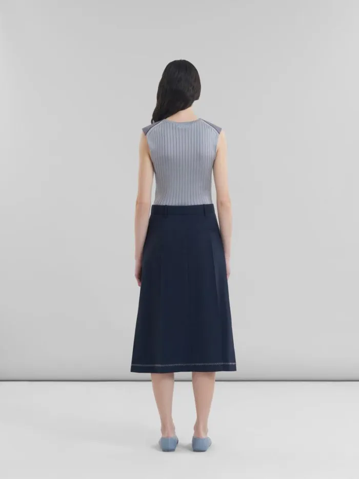 Women Marni Skirts Deep Blue Wool Midi Skirt With Pressed Pleats