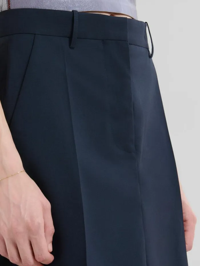 Women Marni Skirts Deep Blue Wool Midi Skirt With Pressed Pleats