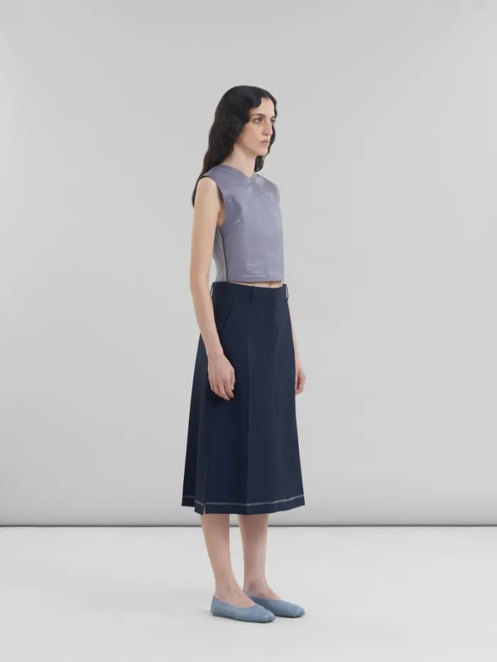 Women Marni Skirts Deep Blue Wool Midi Skirt With Pressed Pleats