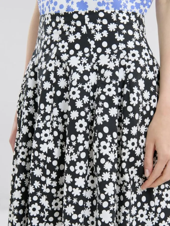 Women Marni Skirts Poplin Midi Skirt With Balck And White Pop Fields Motif