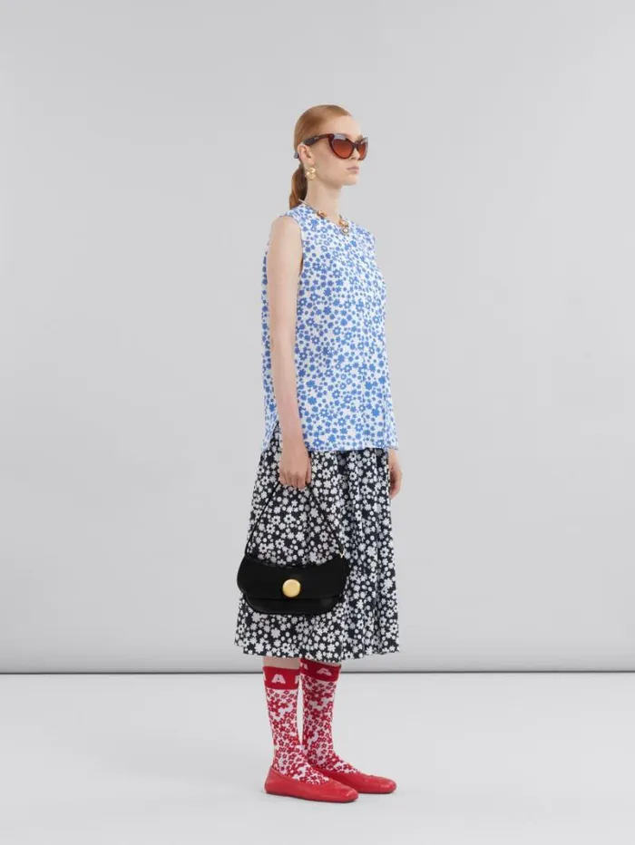 Women Marni Skirts Poplin Midi Skirt With Balck And White Pop Fields Motif