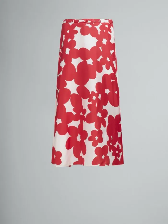 Women Marni Skirts Red And White Dillies Print Silk Skirt