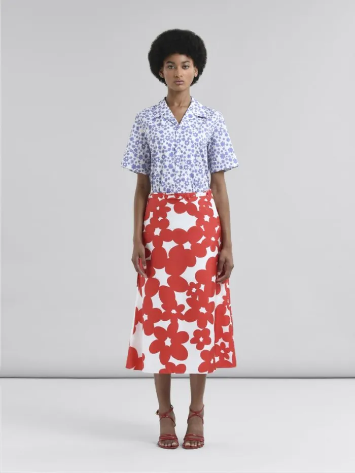 Women Marni Skirts Red And White Dillies Print Silk Skirt