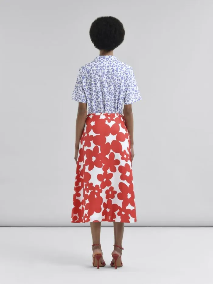 Women Marni Skirts Red And White Dillies Print Silk Skirt