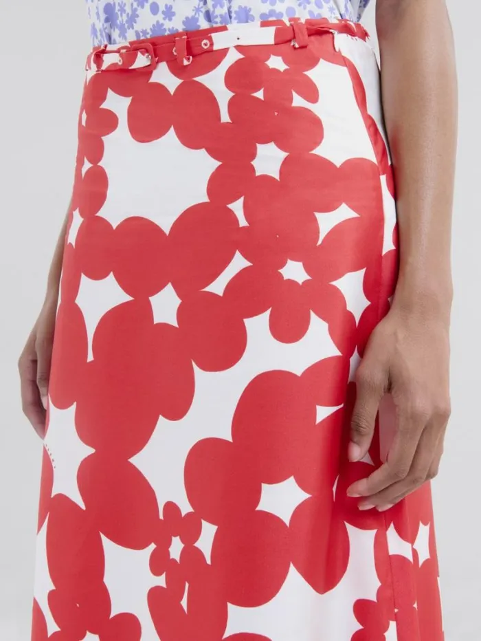 Women Marni Skirts Red And White Dillies Print Silk Skirt