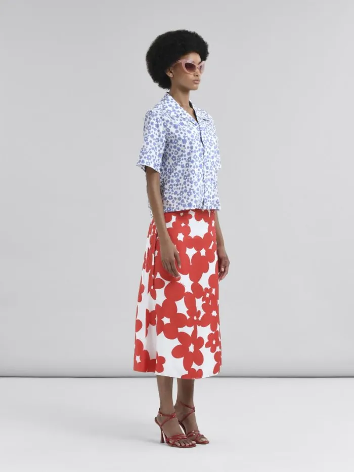 Women Marni Skirts Red And White Dillies Print Silk Skirt