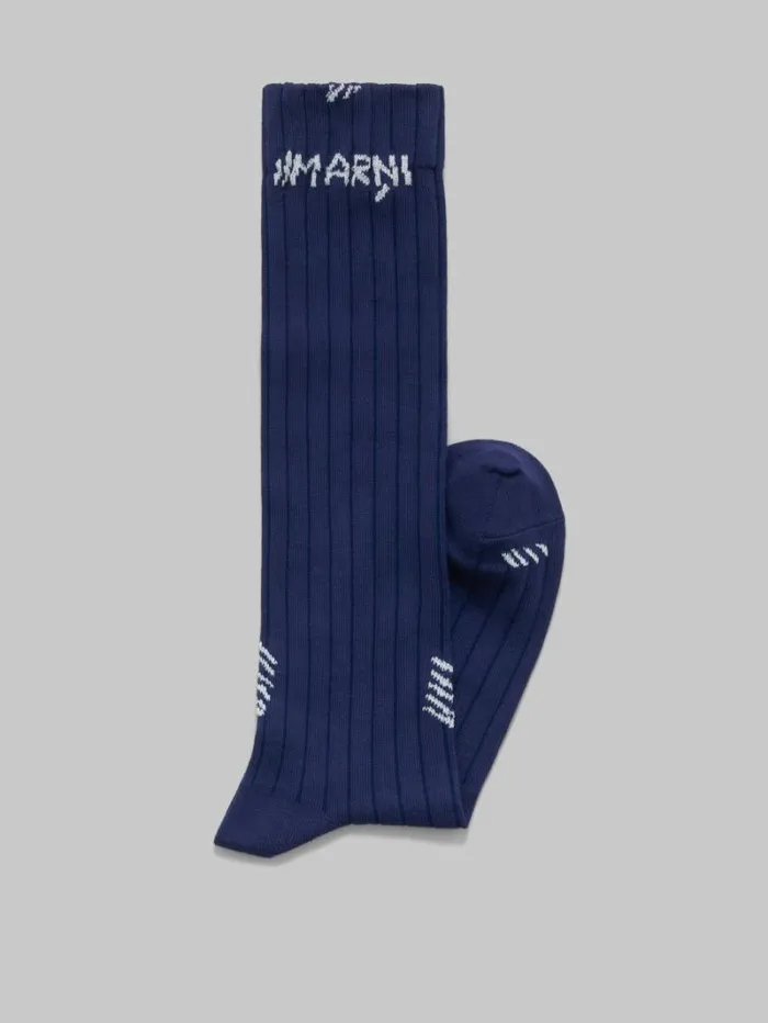 Women Marni Socks Blue Ribbed Cotton Socks With Marni Mending