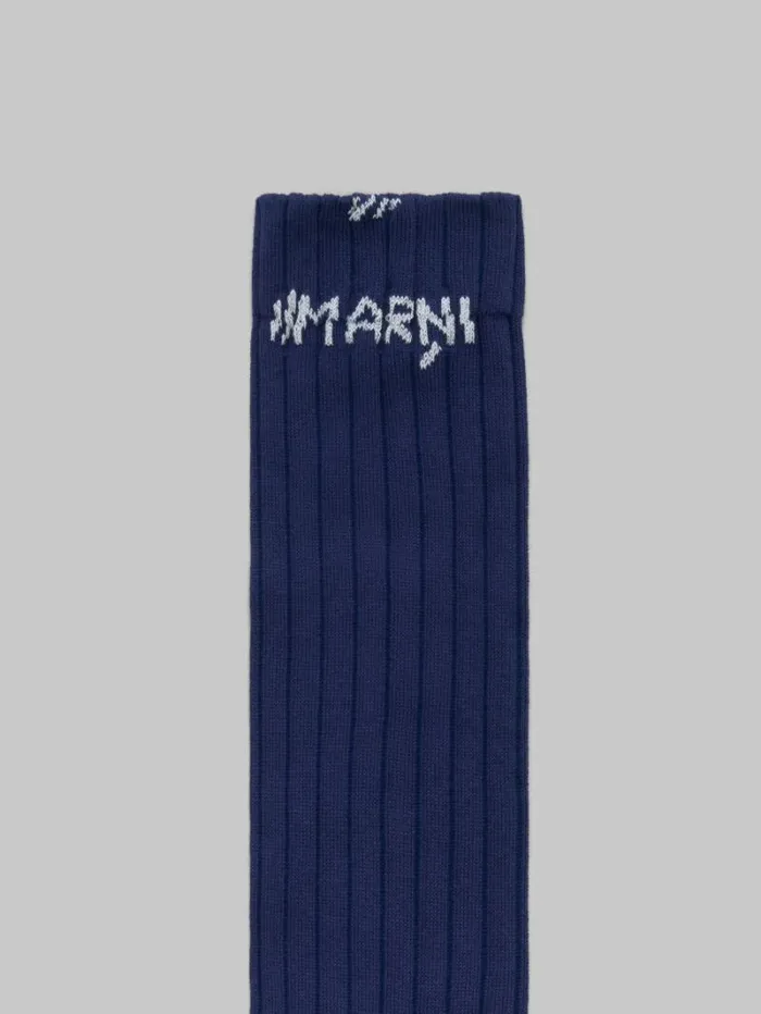 Women Marni Socks Blue Ribbed Cotton Socks With Marni Mending