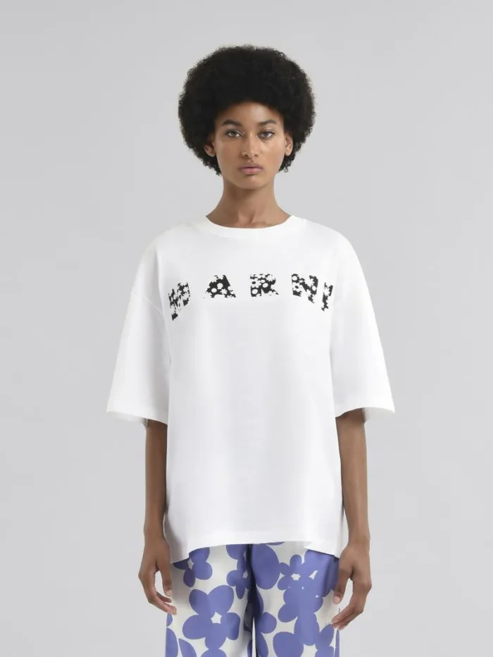 Women Marni Tops and Tshirts Black Cotton TShirt With Marni Pop Fields Logo
