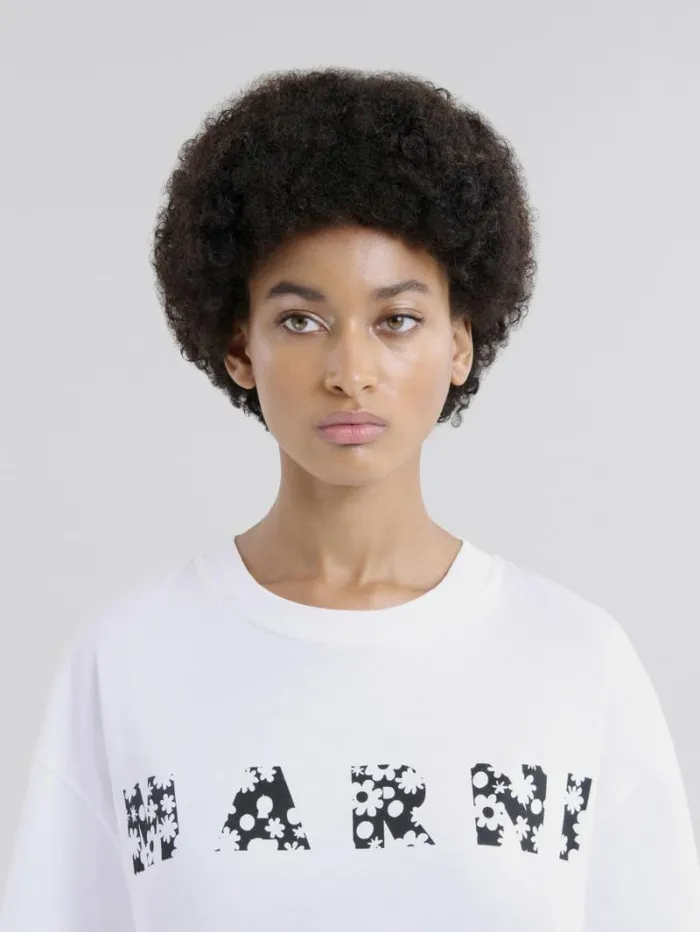 Women Marni Tops and Tshirts Black Cotton TShirt With Marni Pop Fields Logo