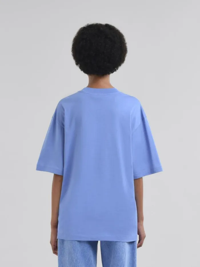 Women Marni Tops and Tshirts Light Blue Jersey Cotton TShirt With Marni Scribbled Logo