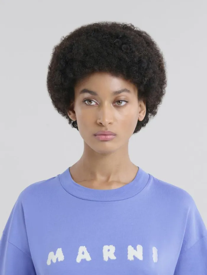 Women Marni Tops and Tshirts Light Blue Jersey Cotton TShirt With Marni Scribbled Logo
