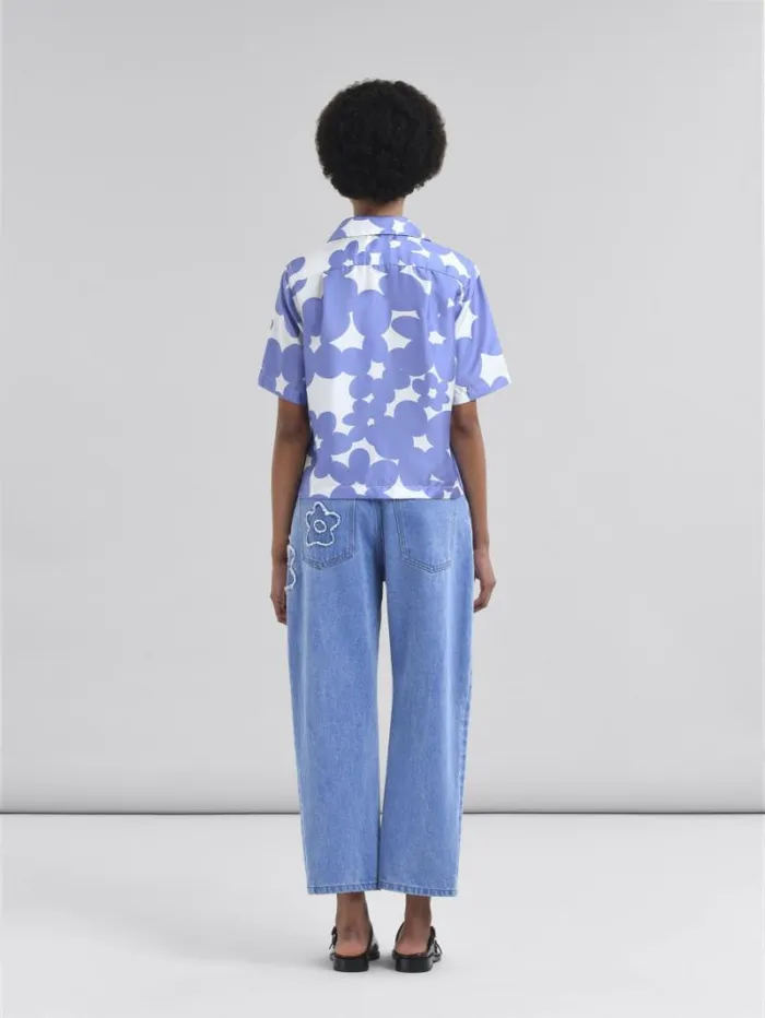 Women Marni Tops and Tshirts Silk Bowling Shirt With Blue And White Dillies Motif