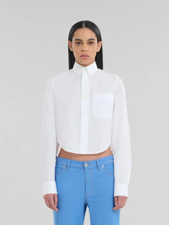 Women Marni Tops and Tshirts White Organic Poplin Cropped Shirt