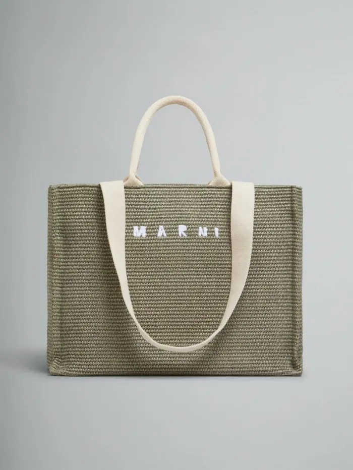 Women Marni Tote Bags Green RaffiaEffect Large Tote Bag