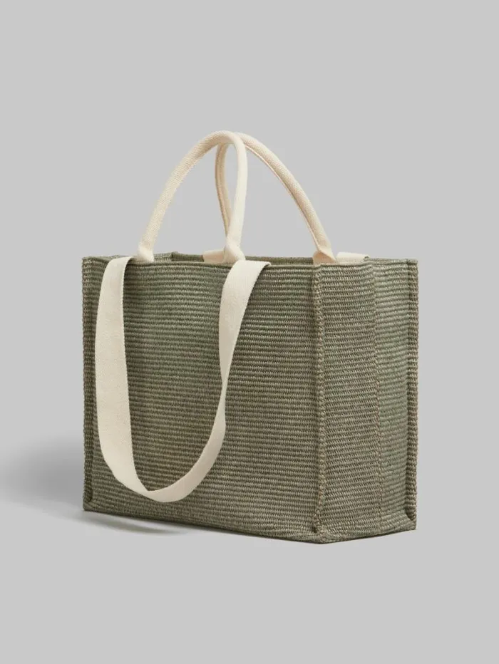 Women Marni Tote Bags Green RaffiaEffect Large Tote Bag