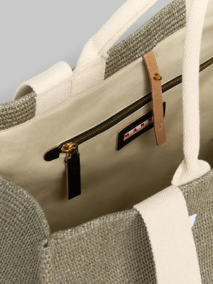 Women Marni Tote Bags Green RaffiaEffect Large Tote Bag
