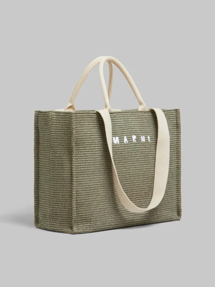 Women Marni Tote Bags Green RaffiaEffect Large Tote Bag