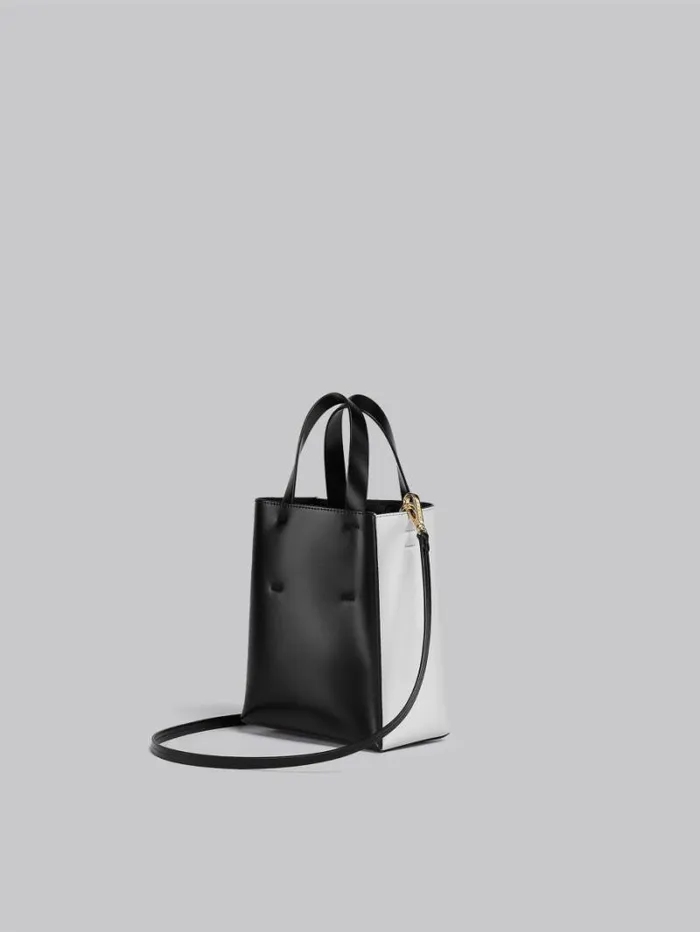 Women Marni Tote Bags Museo Mini Bag In White And Black Leather