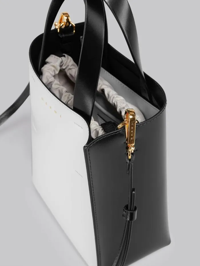 Women Marni Tote Bags Museo Mini Bag In White And Black Leather