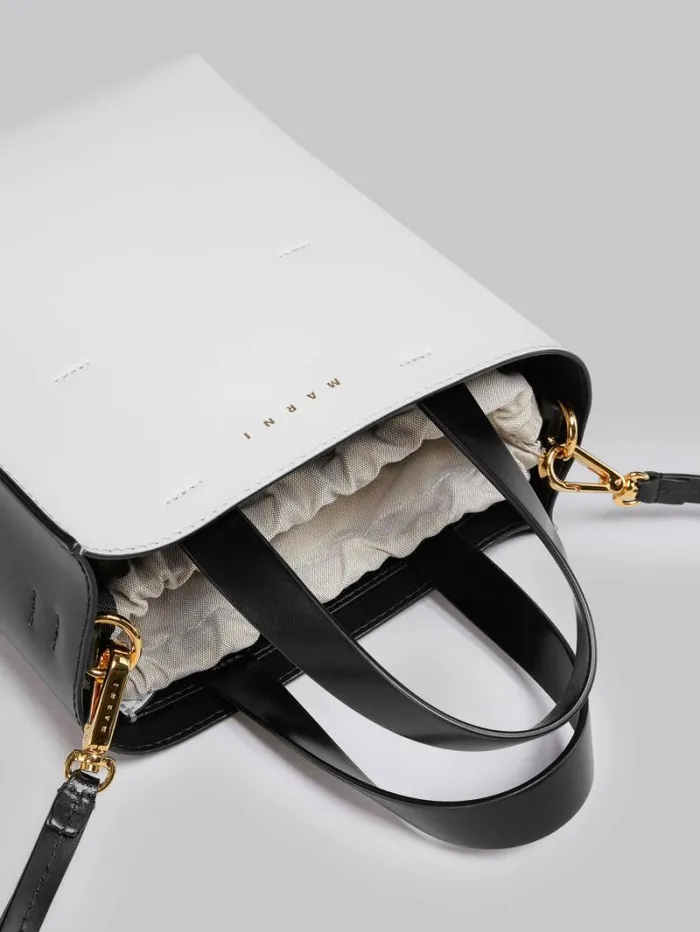 Women Marni Tote Bags Museo Mini Bag In White And Black Leather