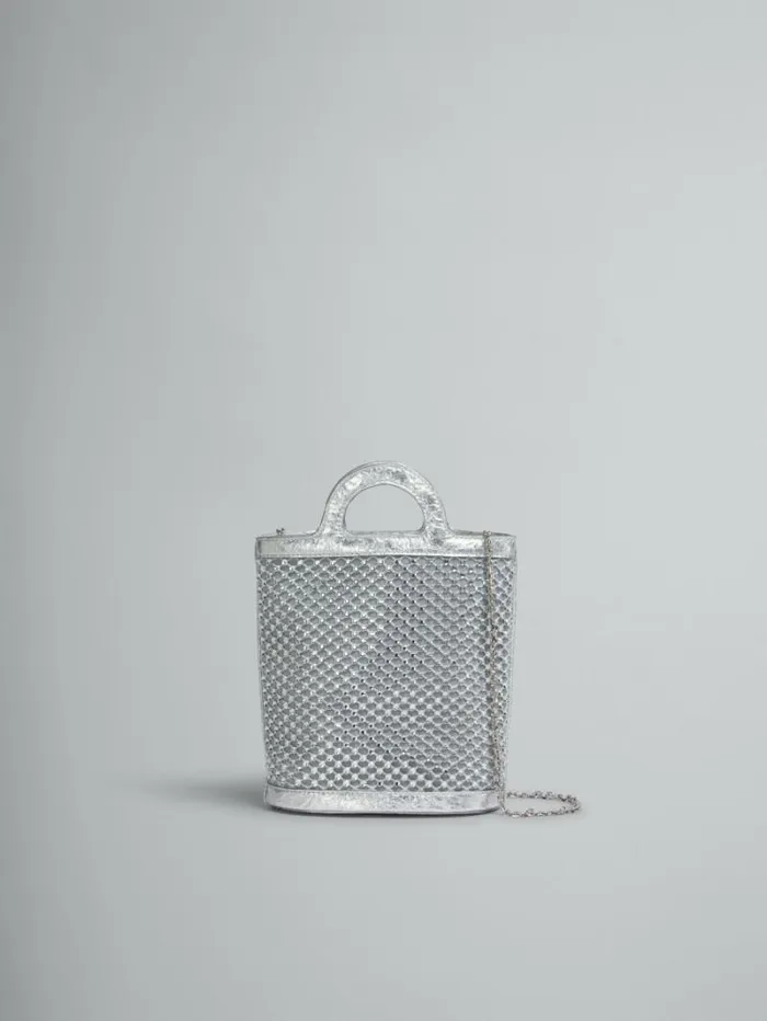 Women Marni Tropicalia Bag Silver Rhinestone Tropicalia Nano Bucket Bag