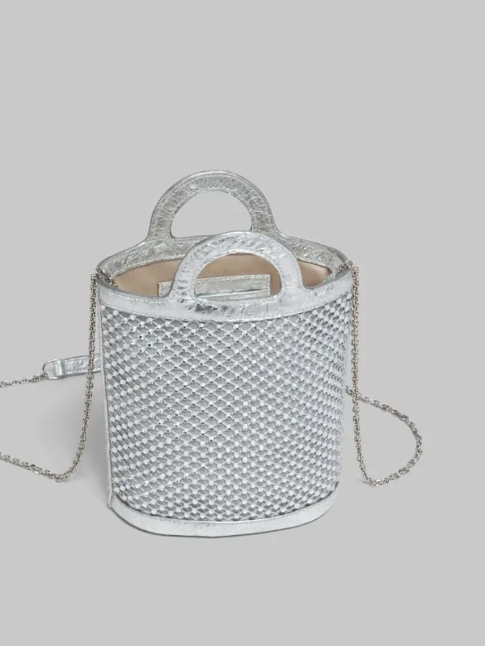 Women Marni Tropicalia Bag Silver Rhinestone Tropicalia Nano Bucket Bag