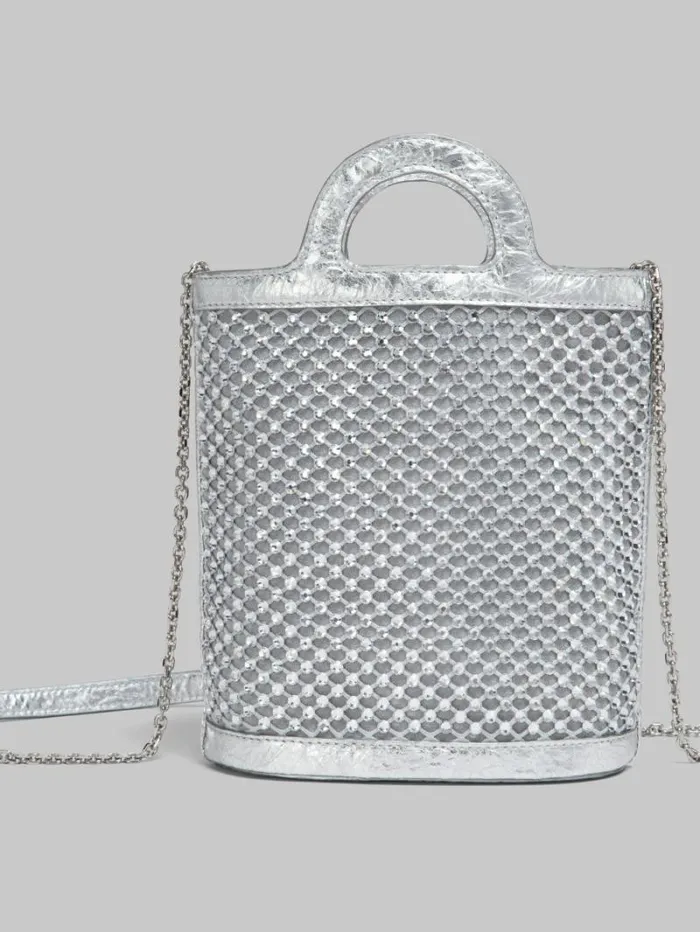 Women Marni Tropicalia Bag Silver Rhinestone Tropicalia Nano Bucket Bag