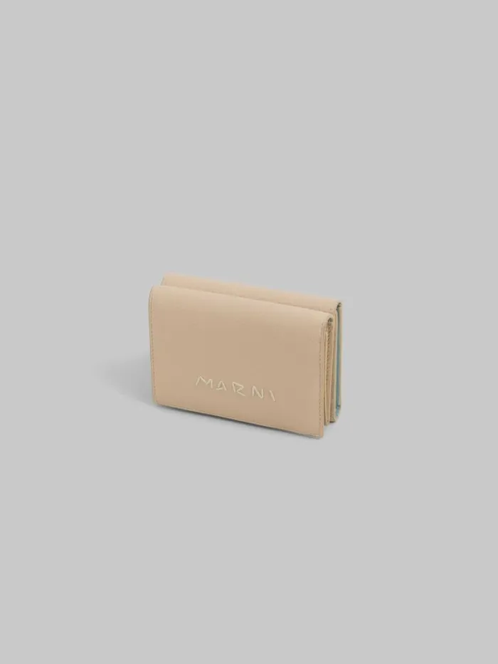Women Marni Wallets and Small Leather Goods Beige Leather Trifold Wallet With Marni Mending