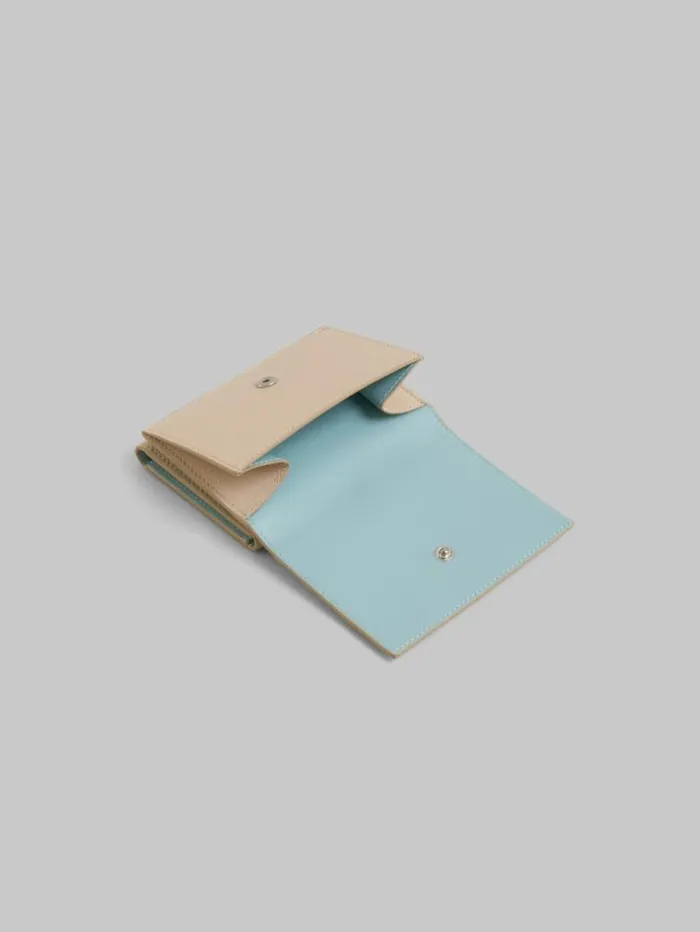 Women Marni Wallets and Small Leather Goods Beige Leather Trifold Wallet With Marni Mending