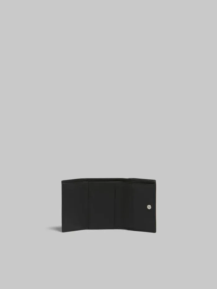 Women Marni Wallets and Small Leather Goods Black Leather Trifold Wallet With Marni Mending