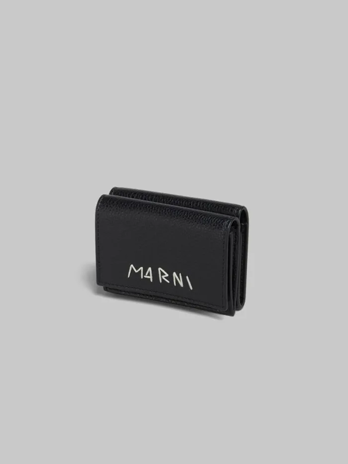 Women Marni Wallets and Small Leather Goods Black Leather Trifold Wallet With Marni Mending
