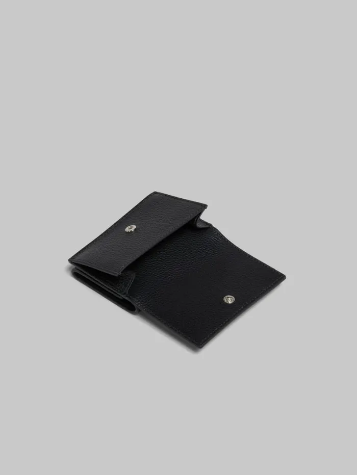 Women Marni Wallets and Small Leather Goods Black Leather Trifold Wallet With Marni Mending