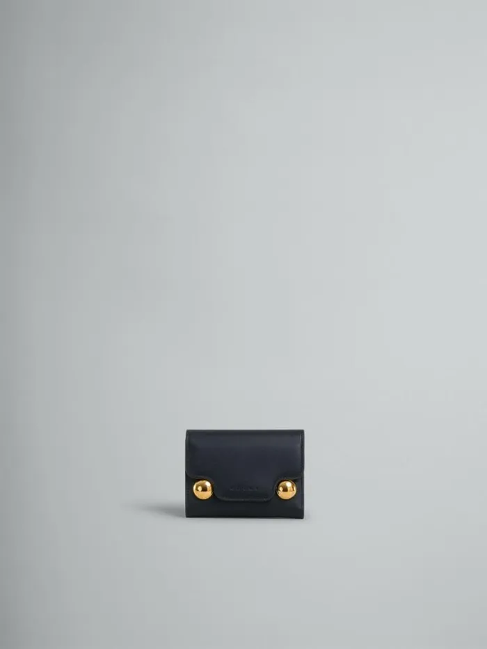 Women Marni Wallets and Small Leather Goods Black Leather Trunkaroo Trifold Wallet