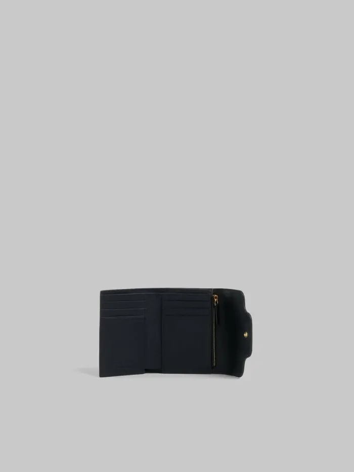 Women Marni Wallets and Small Leather Goods Black Leather Trunkaroo Trifold Wallet