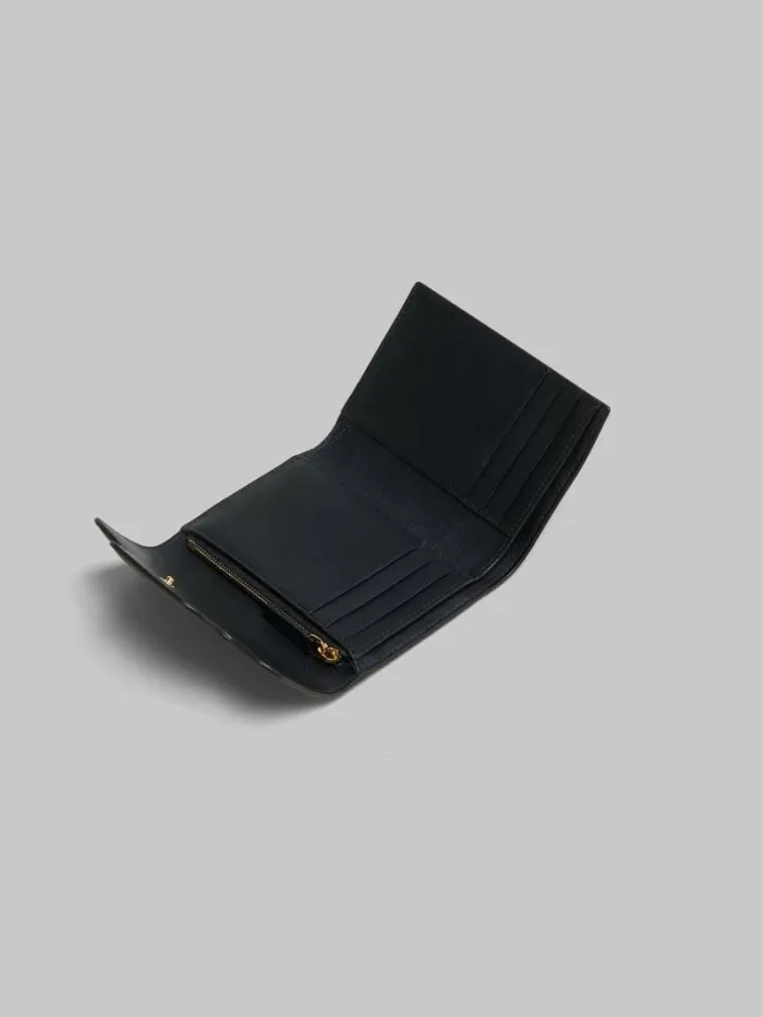 Women Marni Wallets and Small Leather Goods Black Leather Trunkaroo Trifold Wallet