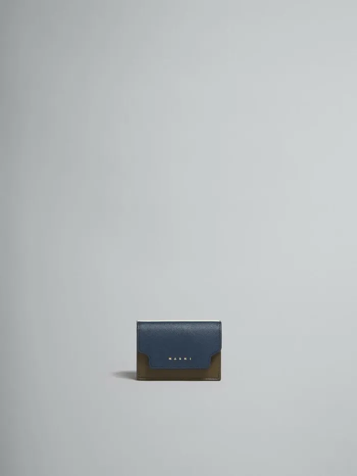 Women Marni Wallets and Small Leather Goods Deep Blue Cream And Green Saffiano Leather TriFold Wallet Women Marni Wallets and Small Leather Goods Deep Blue Cream And Green Saffiano Leather TriFold Wallet