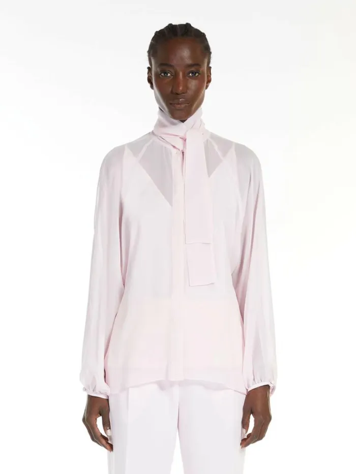 Women Max Mara Blouses Georgette Blouse With Bow Pink