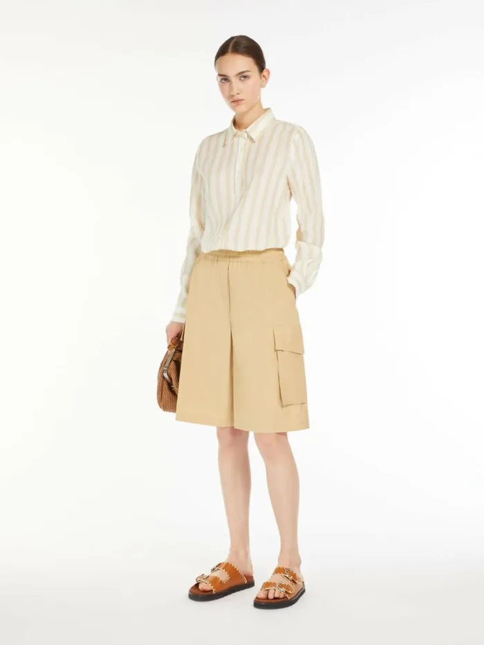 Women Max Mara Blouses Linen Canvas Shirt Beige