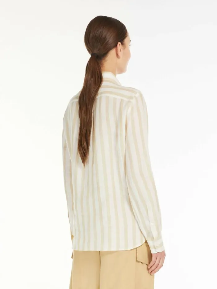 Women Max Mara Blouses Linen Canvas Shirt Beige