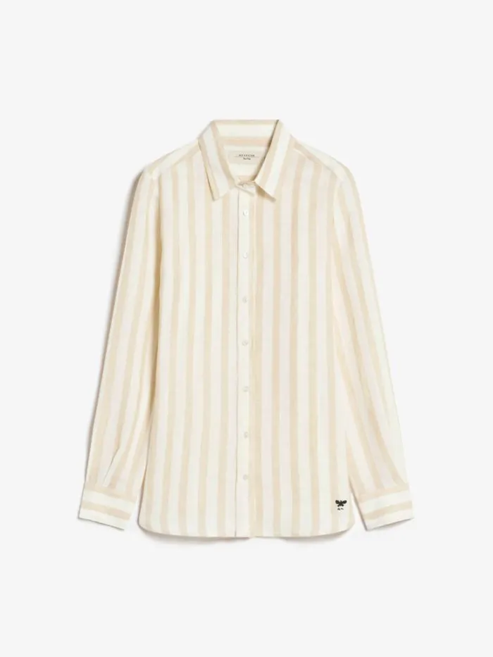 Women Max Mara Blouses Linen Canvas Shirt Beige