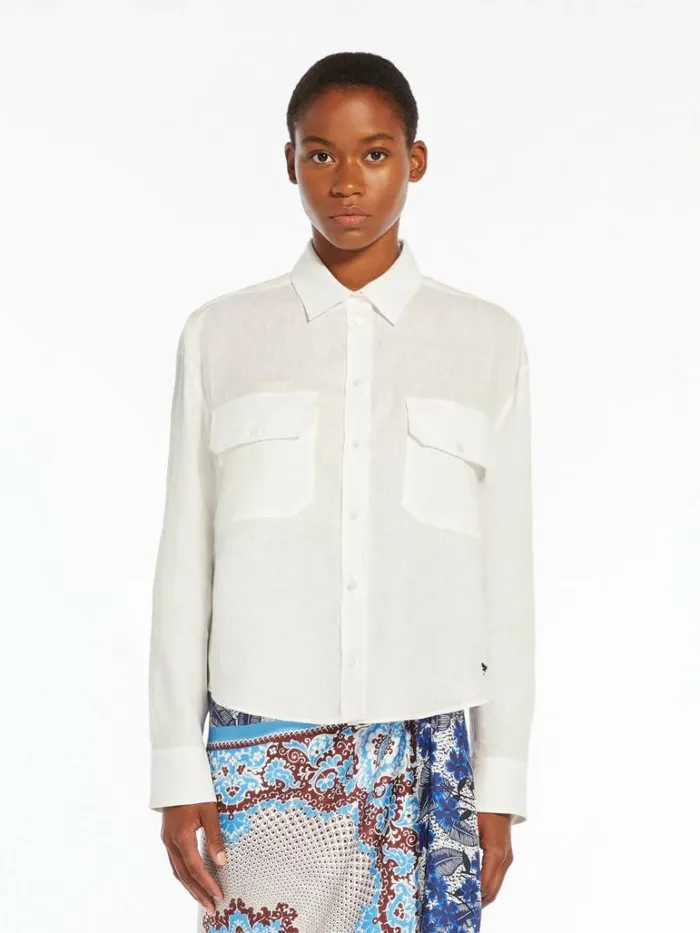 Women Max Mara Blouses Linen Poplin Shirt White