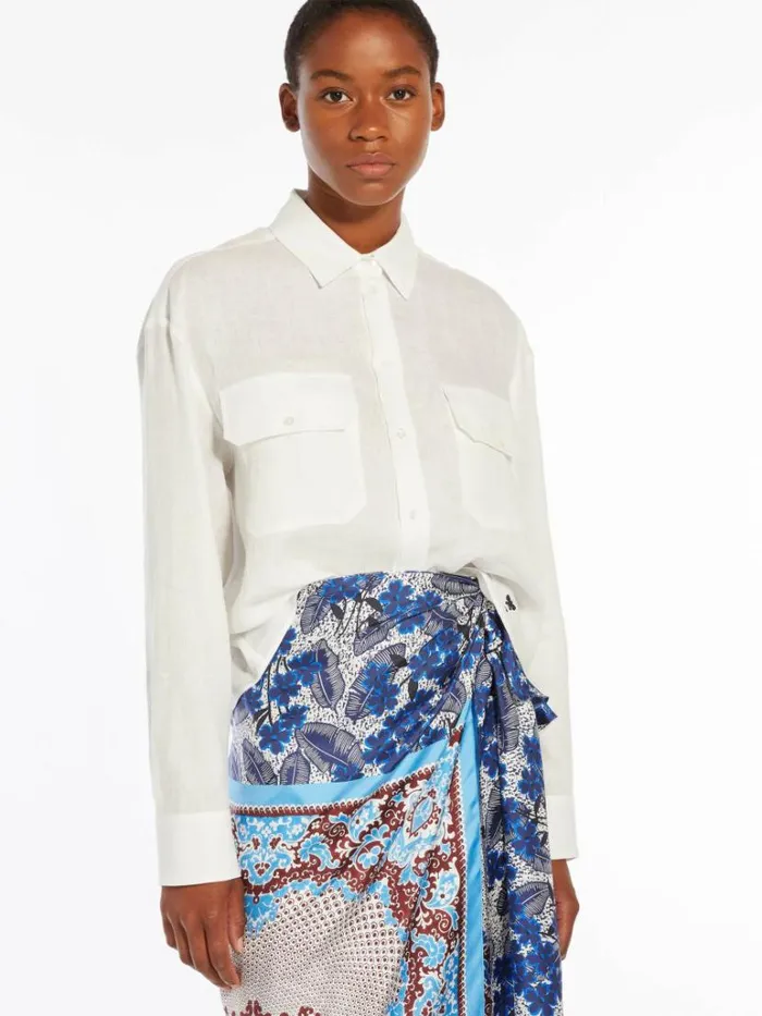 Women Max Mara Blouses Linen Poplin Shirt White