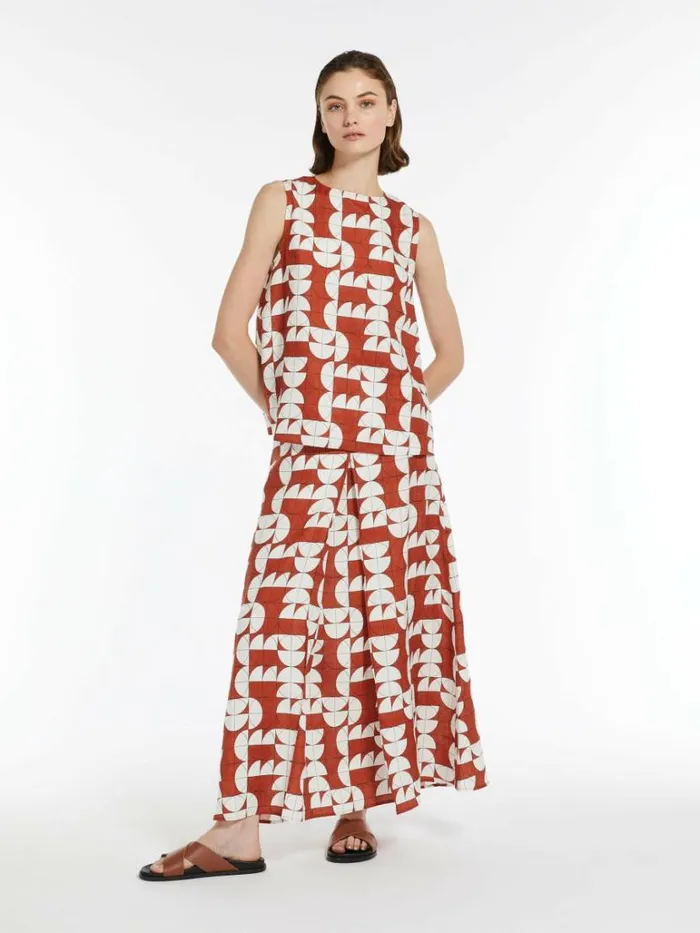 Women Max Mara Blouses Printed Linen Top Rust