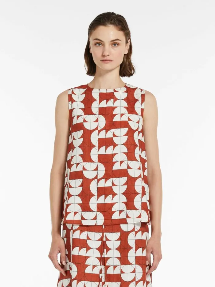 Women Max Mara Blouses Printed Linen Top Rust