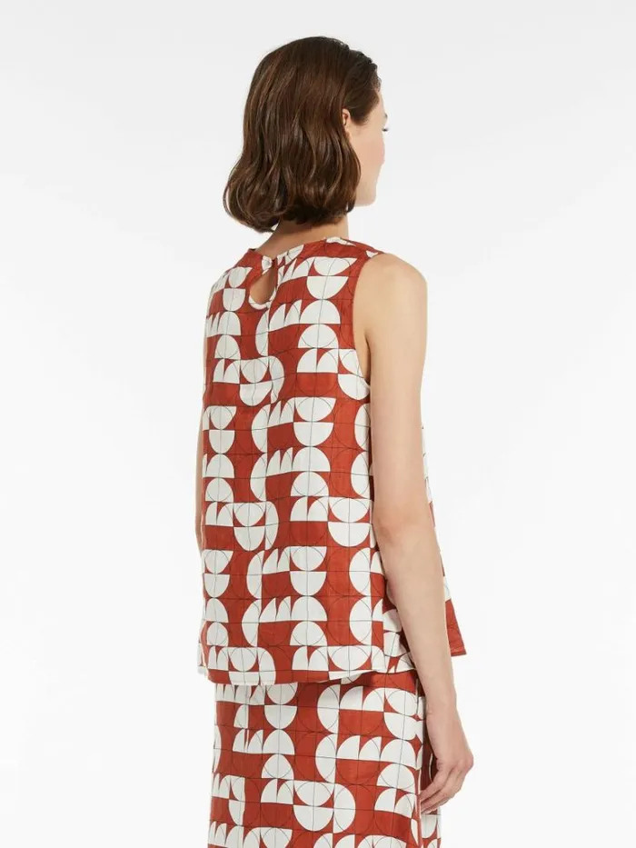 Women Max Mara Blouses Printed Linen Top Rust