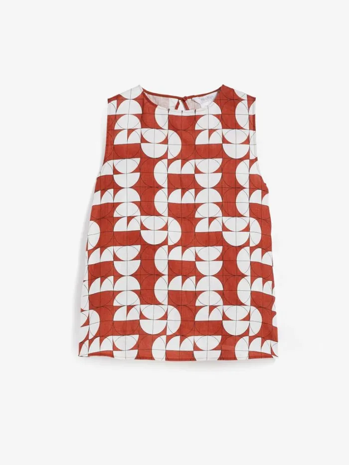Women Max Mara Blouses Printed Linen Top Rust